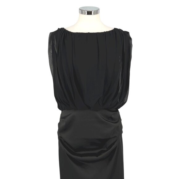Saks Fifth Avenue Black Silk Blend Ruched Sleeveless Party Dress Size 12 - Picture 2 of 13